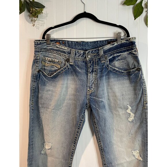 Rivet De Cru Jeans Men’s MAE RELAXED STRAIGHT Leg JEANS Distressed Faded 38x32 - Picture 3 of 16